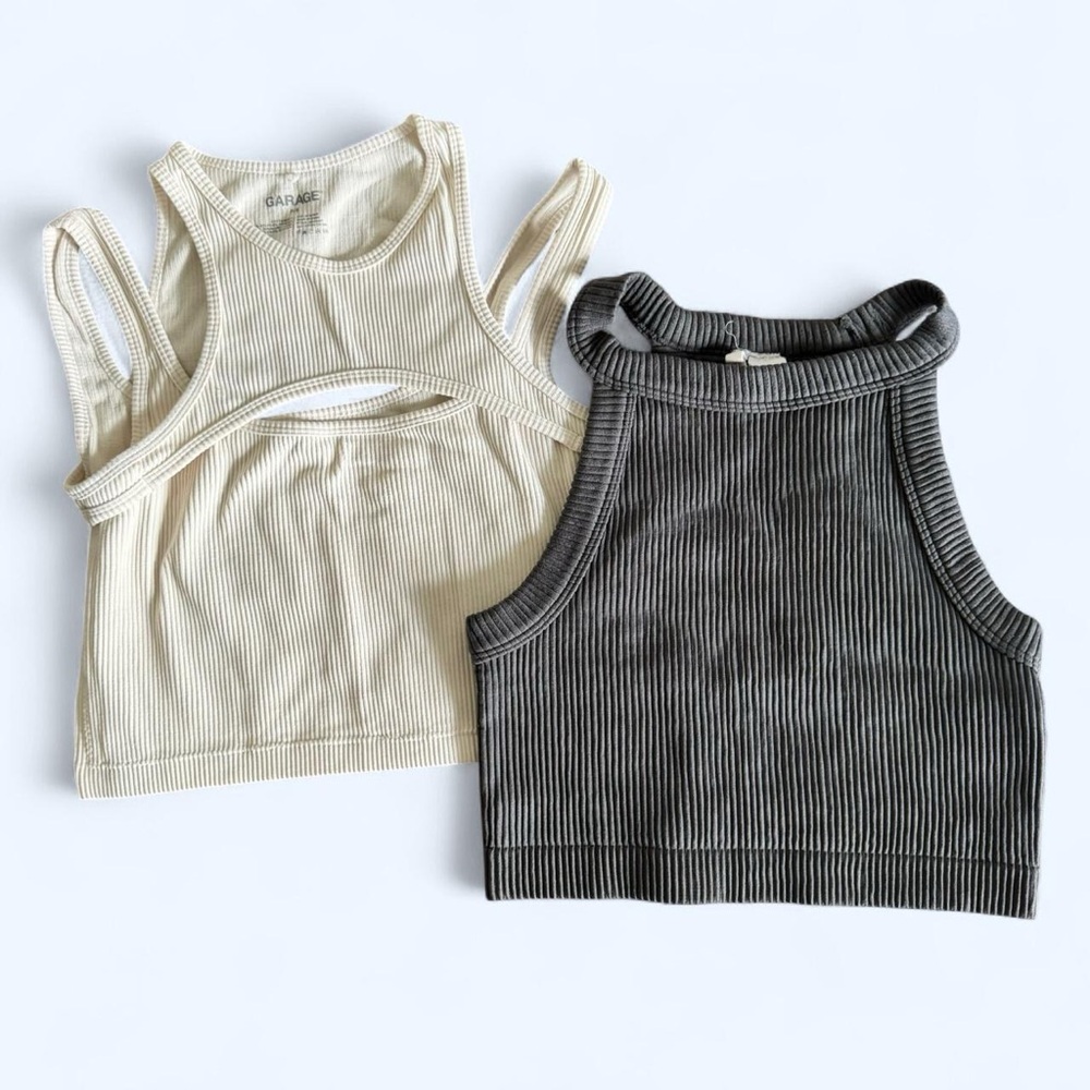 Bundle of Cream and Dark Gray Cropped tank tops - Picture 1 of 6